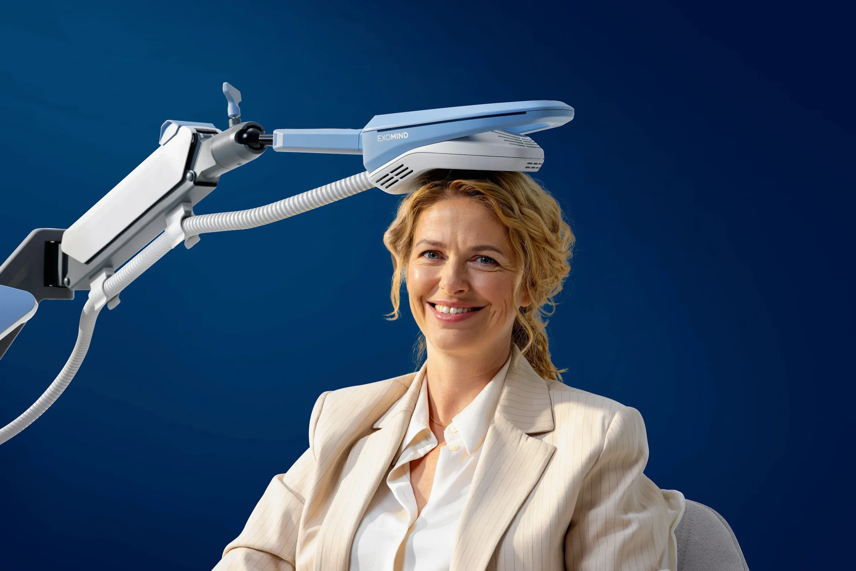 Abstract visualization of neural pathways and brain stimulation for Exomind TMS therapy
